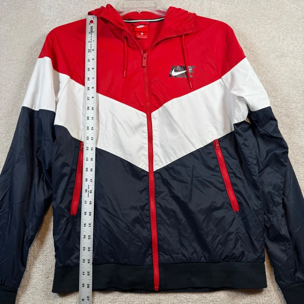 Nike Windrunner Jacket Mens Medium Red White Navy Blue Colorblock Hooded Zip‎